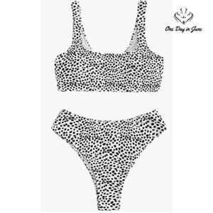 SweatyRocks Dalmatian Print Scoop Front Bikini Swimsuit Size M